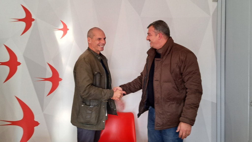 Συνάντηση του Προέδρου της Ελλάν Πασσέ Βασίλη Πάντζου με το Γραμματέα του ΜέΡΑ25 Γιάνη Βαρουφάκη και τον Βουλευτή ΜέΡΑ25 Κρίτων Αρσένη.